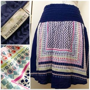 Anthropologie HOLDING HORSES s skirt blue colorful